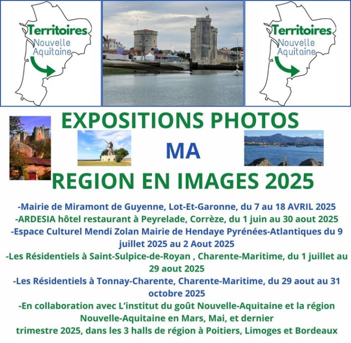 Bonjour l affiche 2025 de notre concours annuel ma région en Images est disponible. 
Vous pouvez partager largement. 
Notre boutique  pour acheter les clichés de nos photographes (édition du concours 2021 à 2024 ) ayant donnés leurs accords est en ligne .
Les photos en 30 par 40 ou 30 par 45 seront livrés chez vous en envoi suivi.

https://territoiresnouvelleaquitaine.fr/boutique-photo/

Mettez notre belle région sur vos murs vous nous aiderez ainsi à autofinancer les expositions gratuites dans nos territoires. 

#TNA #nouvelleaquitaine