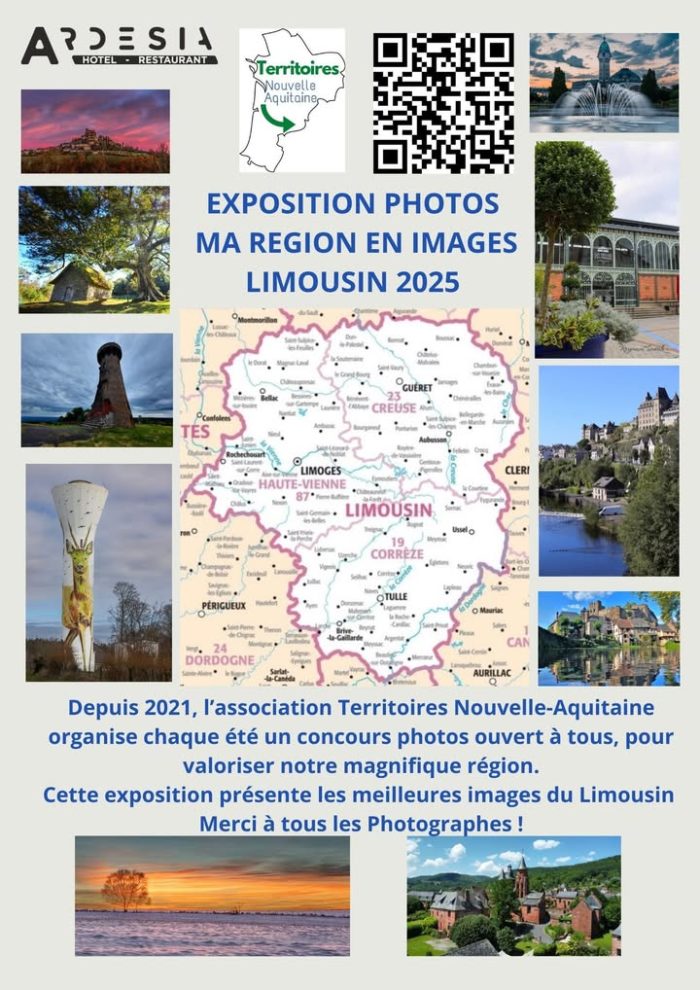 A partir du 31 mai 2025 et jusquà fin septembre 2025,, retrouvez notre exposition à Peyrelevade en Haute-Correze 
Merci à l hôtel restaurant ARDESIA de nous accueillir au coeur de la Corrèze authentique.
Venez nombreux pour découvrir cette exposition. 
#TNA #nouvelleaquitaine